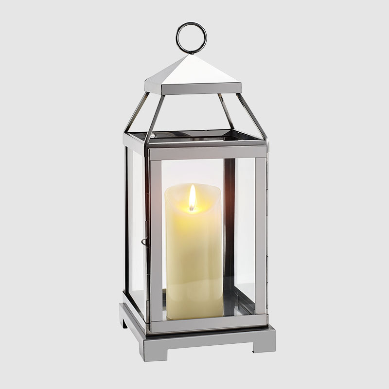 Panlabas na Stainless Steel Candle Lantern na May Salamin